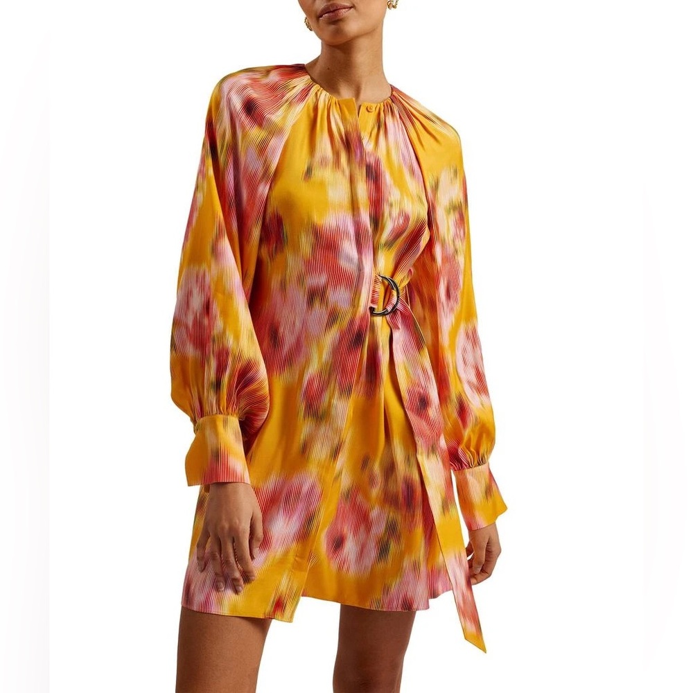 Ted Baker Akemi Mini Wrap Dress in Orange Blurred Floral Print Mini Dress size